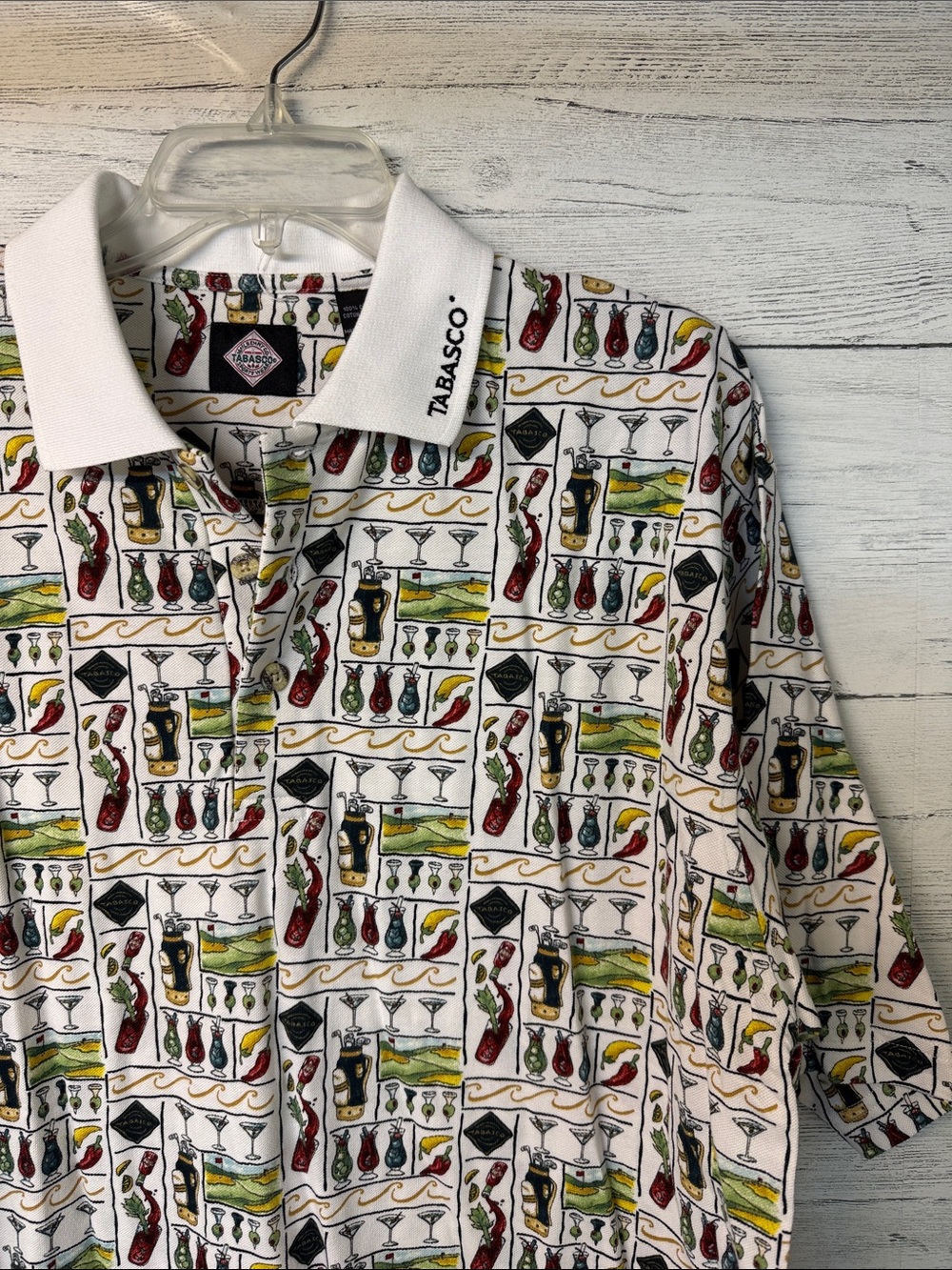 Tabasco White Cocktail-Print Polo Golf Shirt